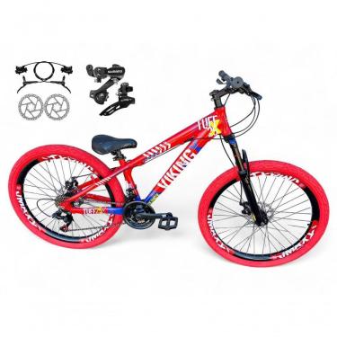 Imagem de Bicicleta Aro 26 Vikingx Tuff Câmbios Shimano Freio Hidráulico 21v Freeride Aro Vmaxx Flame vermelho-Azul X25