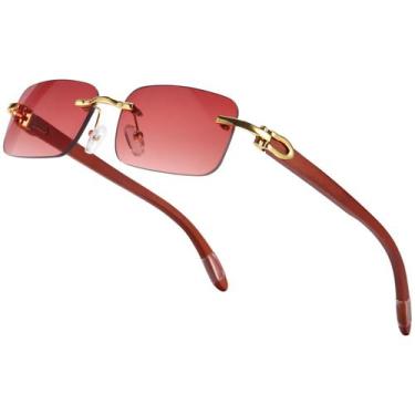 Imagem de Gafas de Sol Dollger sin Montura de Madera Rectangulares UV400 para Ho