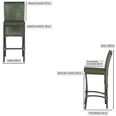 Imagem de 6 Banqueta Em Alumínio Roma Preta Corda Náutica Tecido 13 Verde