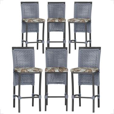 Imagem de 6 Banqueta Em Alumínio Roma Preta Corda Náutica Tecido 6 Prata