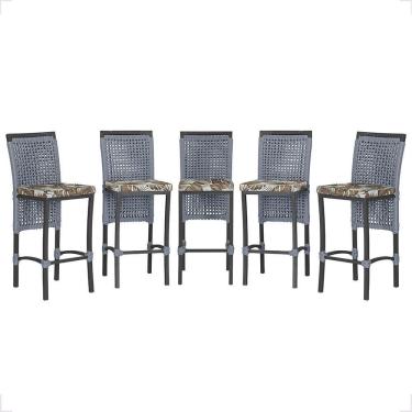 Imagem de 5 Banqueta Em Alumínio Roma Preta Corda Náutica Tecido 6 Prata