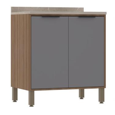 Imagem de Balcão De Cozinha Com Tampo 80 Cm 2 Portas De Abrir Aspen Luciane Móveis cinza Puro