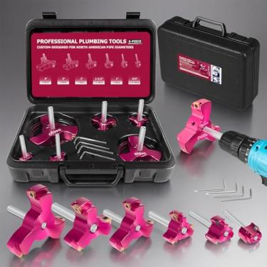 Imagem de Kit de alargador de tubo de PVC de 6 peças com lâminas triplas de carboneto de tungstênio (alargamento 6x mais rápido) – Inclui alargadores de 3/10.2 cm, 2.5 cm, 1-1/5.1 cm, 5.1 cm, 7.6 cm, 10.2 cm