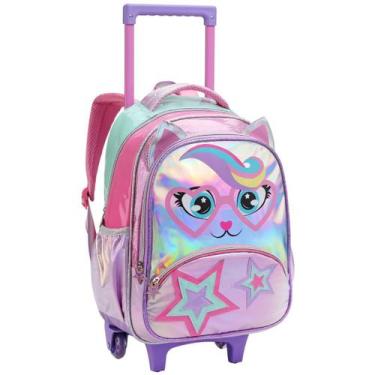 Imagem de Mochila de Rodinhas Material Escolar Infantil Meninas Criança com Alça