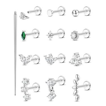 Imagem de ORAZIO Brincos hipoalergênicos 18G 16G com costas planas – Aço cirúrgico 316L com rosca interna para tragus/hélice/concha/medusa/lábio/labret – Helix Tragus cartilagem brincos para mulheres, 18G-8MM