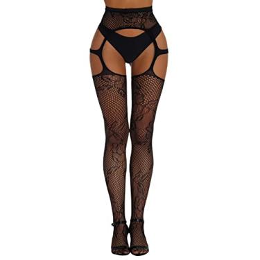 Imagem de Meia-calça suspensória de renda com cintura alta