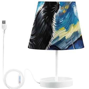 Imagem de TSENQUE Candeeiro de mesa personalizado de desenho animado moderno USB lâmpadas de cabeceira para mesinhas de cabeceira LED reguláveis para quarto de crianças estéticas gato noite estrelada floral