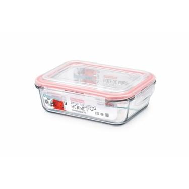 Imagem de Pote Hermético de Vidro Borossilicato 1040ml · Tampa com 4 Travas · Vedação em Silicone Removível · Apto para Forno, Micro-ondas e Freezer