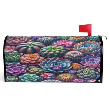 Imagem de Capas magnéticas decorativas para caixa de correio de outono envoltório de vinil à prova de intempéries caixa de correio de férias decoração de plantas suculentas coloridas tamanho padrão 52,6 x 45,8