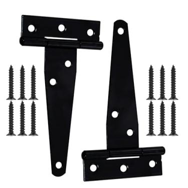 Imagem de ZZHXSM 2 peças de dobradiças resistentes de porta giratória em forma de T de 10 cm com parafusos incluídos, ferragens de janela de porta de rolamento ranhurado para painel de cerca de madeira