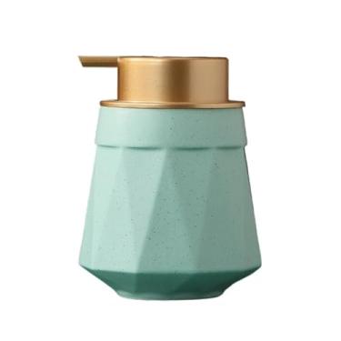 Imagem de Dispensador de sabão de cerâmica de 382 g com bomba dourada fácil de pressionar loção para as mãos dispensador de líquido para xampu banheiro cozinha (verde)