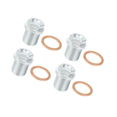 Imagem de INFINAUTO 4 peças M18x1,5 parafuso de bujão de drenagem de óleo de motor de aço com anel de vedação para Volvo XC60 XC90 S90 S70 C70 para Ford Focus design elegante tom prateado
