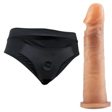 Imagem de Kit Com Cinta peniana Cintaralho Calcinta Estilo Cueca Splex Strap On Confortável Tamanho P Ao GG +Pênis De Borracha Realístico Prótese de Silicone Dildo Consolo Capa Peniana Brinquedo Adulto Feminino Masculino Penis Macio Grande vários Tamanhos (PROTESE:18X4,2 BEGE;, TAMANHO CALCINTA:P)