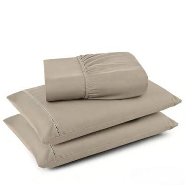 Imagem de Conjuntos de Roupas de Cama 3 peças Fronha Ponto Palito Tecido Macio (Caqui,Solteiro)