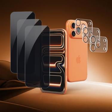 Imagem de Conjunto de protetor de tela de vidro temperado 6 em 1, película de proteção de privacidade de cobertura total compatível com iPhone 17 Pro