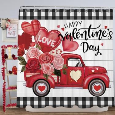 Imagem de OEQSHMY Cortina de chuveiro para dia dos namorados, 182 x 182 cm, cortina de chuveiro vermelha com ganchos para banheiro, conjunto de decoração de banheiro feliz dia dos namorados, cortina de baño de