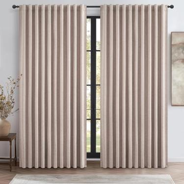 Imagem de Cortinas blackout 152 cm extra largas 203 cm de comprimento para sala de estar, cortinas térmicas plissadas para quarto de fazenda para inverno janela grande grossa eficiência energética (152 cm L x