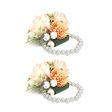 Imagem de GLOGLOW Categoria Festival Design de Pérolas Artificiais, Decoração de Festa de Casamento, 48g, Pacote Com 2 Flores de Pulso de Dama de Honra, Nan (Laranja)