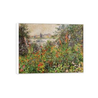 Imagem de Claude Monet Famosas Impressões em Tela de Parede Prontas para Pendurar - Flores em Vetheuil - Quadro Branco para Decoração de Sala de Estar 60 x 80 cm 24 x 31 pol