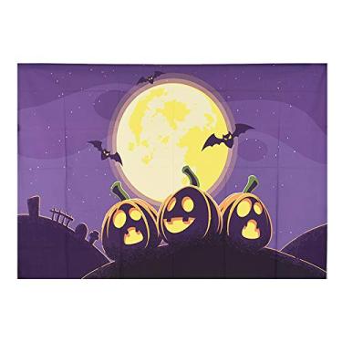 Imagem de Cenário de fotografia de Halloween com padrão de abóbora. Decorativo para eventos de Halloween e sessões de fotos. Disponível em tamanho de 2,1 x 1,5 m. Ideal para fotos de crianças e familiares