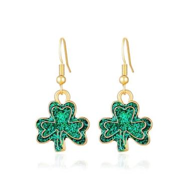 Imagem de BOOZIQ Brincos femininos de Dia de São Patrício com pingente de trevo verde brinco irlandês chapéu verde festival brinco dia de São Patrício joias presente para mulheres, Large, Metal, Sem pedra