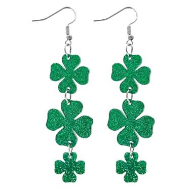 Imagem de EMORBALS Brincos femininos de Dia de São Patrício, brincos de trevo da sorte de acrílico, trevo de chapéu verde, brincos pendentes de ferradura para festival irlandês, Zinco, Sem pedra preciosa