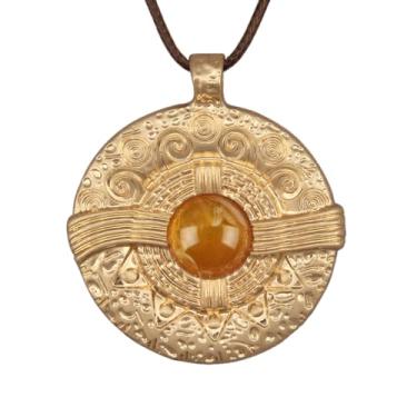 Imagem de JAOYU Colar Boho feminino com pingente grande, gargantilha longa, de couro, dourado, vintage, joias modernas, Couro sintético, Sem Pedra Preciosa