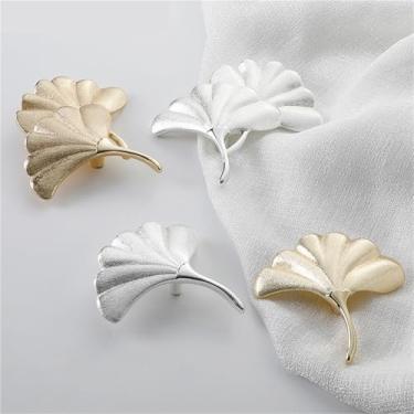 Imagem de HTNAFONI Puxador de folha de liga de zinco sólido gaveta porta armário porta armário puxadores de móveis DIY decoração puxa 1 peça (32 mm prata grande)