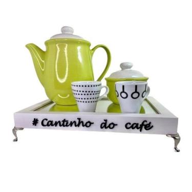 Imagem de BANDEJA CANTINHO DO CAFÉ COM PÉS DE METAL DOURADO E ESPELHO 20X30cm - 