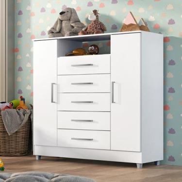Imagem de Comoda para Quarto Bebê Infantil Isabele 5 Gavetas 2 Portas - Tonielqu