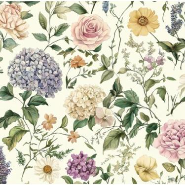 Imagem de HeloHo Papel de parede floral vintage floral para contato floral boho flor botânica papel de parede removível autoadesivo casa de fazenda papel de parede para armários banheiro quarto vinil 44 x 199