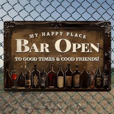 Imagem de Bar Open Good Times Arte de parede de alumínio rústico e placa de metal - 20 x 30 cm, decoração vintage para ambientes internos e externos, para casa, escritório, café, quintal e jardim, fazenda