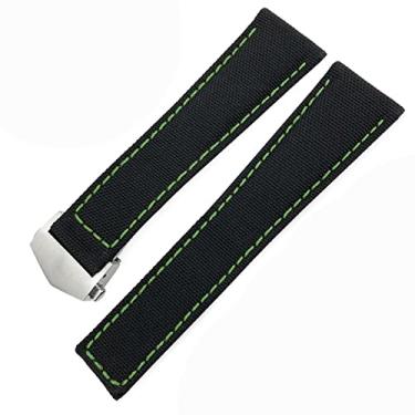 Imagem de JDIME Pulseiras de relógio de lona e couro de nylon de 20 mm, 22 mm, fivela dobrada, preta, para Tag Heuer CARRERA AQUARACER Series Watch Band Replace(preto verde prateado, 22 mm)