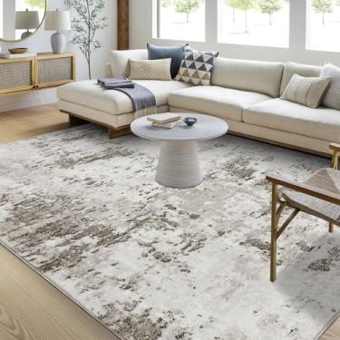 Imagem de GarveeHome Tapete de área de 10 x 15 cm para sala de estar, resistente a manchas, tapetes abstratos, ultramacios, coberturas internas, tapete acinzentado, fino, lavável na máquina para quarto, sala de