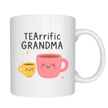 Imagem de EZCLASSY -Caneca TEArrific para mamãe avó vovô – Presente fofo de trocadilho de chá, xícara de café de cerâmica de 325 ml, presente de Dia dos Pais, Caneca divertida de apreciação da família (vovó)