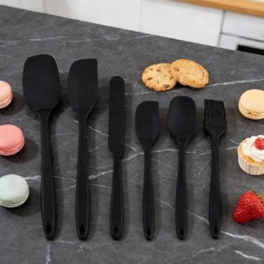 Imagem de Ferramenta de cozinha antiaderente de 6 peças, conjunto de espátulas de silicone, conjunto de utensílios de cozinha, raspadores antiaderentes, para fritar, mexer e servir, preto