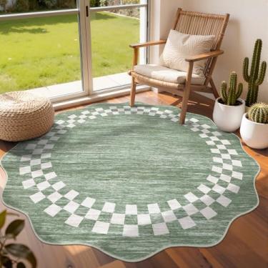 Imagem de GarveeHome Tapete redondo recortado de 1,2 m, moderno, cor sólida, tapetes circulares, antiderrapante, pilha baixa, sala de estar, tapete lavável para quarto, recortado, redondo, resistente a manchas