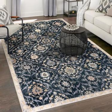 Imagem de KILOCOCO Tapete marroquino lavável para sala de estar, 12 x 18 cm, tapete floral vintage, antiderrapante, grande tapete de cozinha para cozinha, entrada, banheiro, quarto, escritório, preto, multi