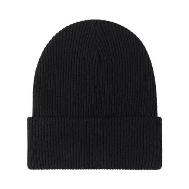 Imagem de Gorro de malha preta unissex, boné de caveira liso quente para inverno