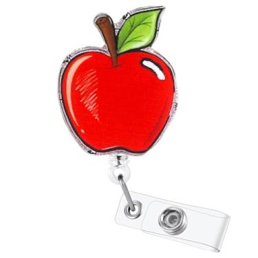 Imagem de Lindo carretel de crachá de maçã, clipe retrátil, suporte de crachá de identificação para estudante de enfermagem RN LPN CNA MA trabalhador médico professor médico clipe acessórios