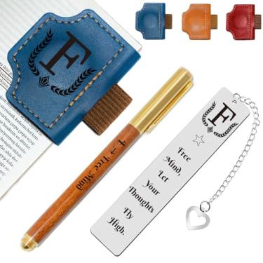 Imagem de Marcador de livro personalizado com suporte de caneta, conjunto de marcadores de livro de couro magnético personalizado com canetas de madeira personalizadas e marcador de livro de metal – para
