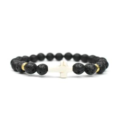 Imagem de SCRDPRAD Pulseira feita à mão, cruz, natural, com pedras, contas, ajustável, elástico, elástico, para casais religiosos, amizade, joia cristã para mulheres e homens, Adjustable, Metal, Sem Pedra