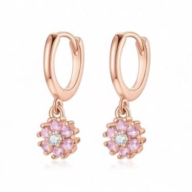 Imagem de Gnckyer Brincos femininos hipoalergênicos com pingente de argola de prata esterlina, argola pequena, zircônia cúbica/turquesa banhado a ouro 14 K, Small, Banhado a ouro rosa, Zircônia cúbica