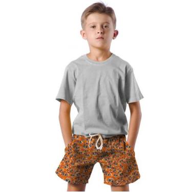 Imagem de Shorts Infantil Bermuda Calção Praia Verão Peixe Maluco Laranja Cartoo