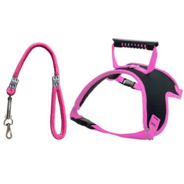 Imagem de Peitoral Elite Ajustável para Cães com Guia Amortecida – Conforto, Segurança e Alta Resistência para Passeios | Anti-Puxão | Material Durável(Rosa,M)