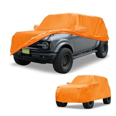 Imagem de Partuto Capa de carro à prova d'água para todos os climas, automotiva, externa, anti-UV, cobertura externa completa para Ford Bronco Sport filme de alumínio laranja com zíper do lado esquerdo