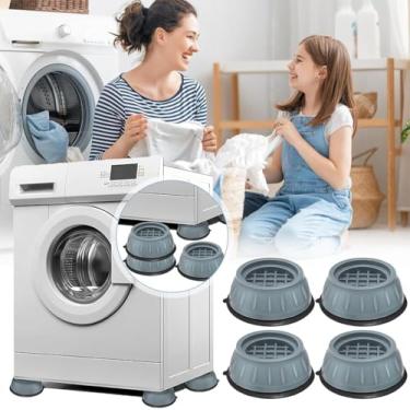 Imagem de 4 peças de almofadas antivibração para máquina de lavar e secar roupa com cancelamento de choque e ruído, suporte para máquina de lavar evita movimento, agitação, caminhada, tamanho universal