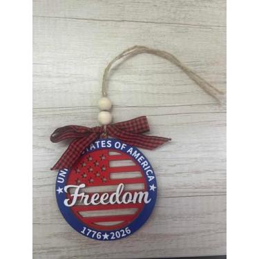 Imagem de Ornamento de 250º aniversário dos Estados Unidos, enfeite de árvore de Natal de madeira 250º aniversário EUA