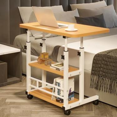 Imagem de Multiuso Portátil Regulável 60x40cm – Mesa para Laptop e Tablet com Rodinhas para Cama, Sofá e Home Office(MADEIRA/BRANCO)