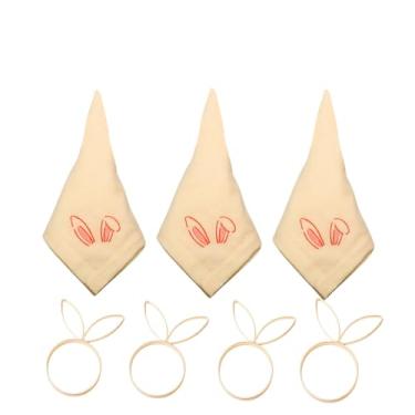 Imagem de Kit Guardanapos 45x45cm Marfim E Argolas Coelhinho Dourada Com Bordado E Strass